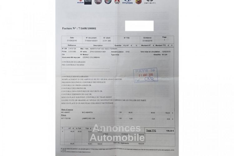 Fiat 500 ABARTH FERRARI DEALERS 1.4i 16V 160 / NUMEROTEE 25-200 / BOITE MECANIQUE / HISTORIQUE - <small></small> 34.990 € <small>TTC</small> - #41