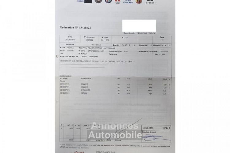 Fiat 500 ABARTH FERRARI DEALERS 1.4i 16V 160 / NUMEROTEE 25-200 / BOITE MECANIQUE / HISTORIQUE - <small></small> 34.990 € <small>TTC</small> - #42