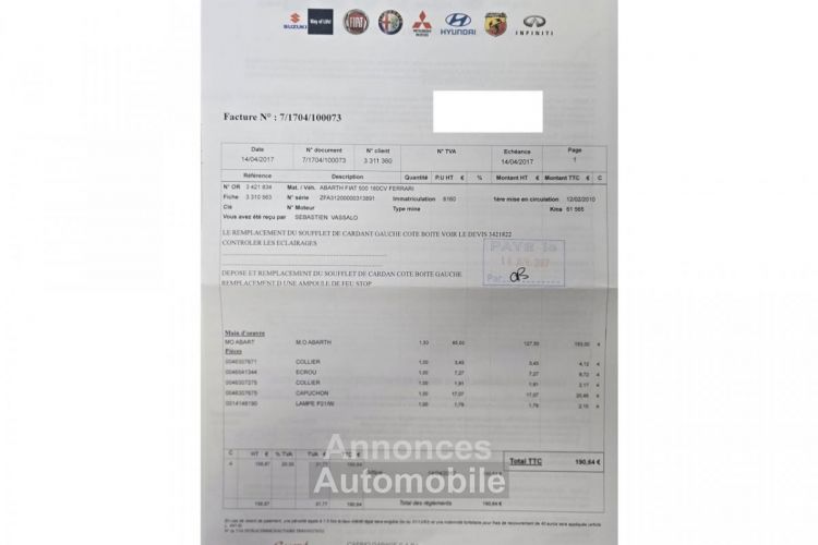 Fiat 500 ABARTH FERRARI DEALERS 1.4i 16V 160 / NUMEROTEE 25-200 / BOITE MECANIQUE / HISTORIQUE - <small></small> 34.990 € <small>TTC</small> - #45