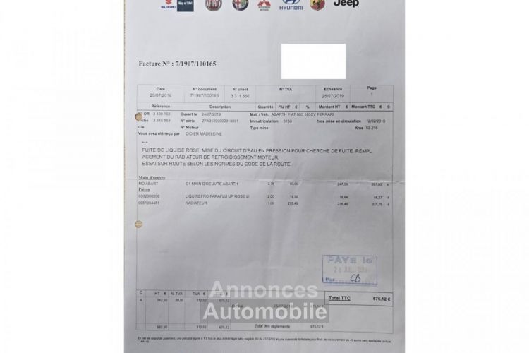 Fiat 500 ABARTH FERRARI DEALERS 1.4i 16V 160 / NUMEROTEE 25-200 / BOITE MECANIQUE / HISTORIQUE - <small></small> 34.990 € <small>TTC</small> - #47