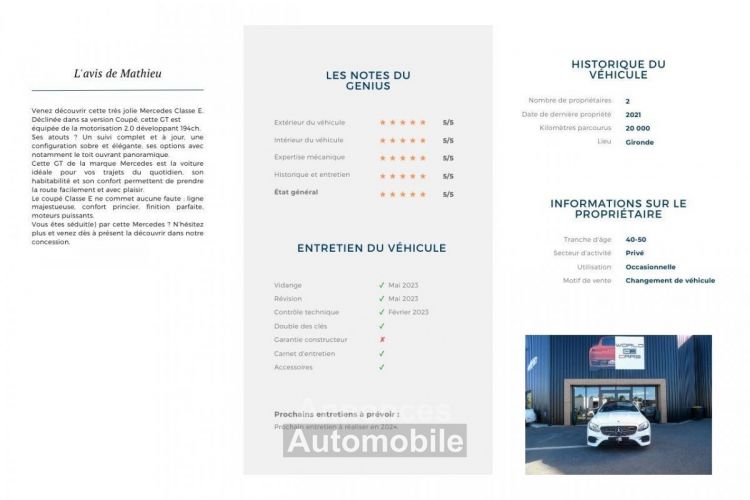Mercedes Classe E Coupé 220 d 220d 2.0 194 - BVA 9G-Tronic - Executive - AMG LINE - <small></small> 39.990 € <small>TTC</small> - #11