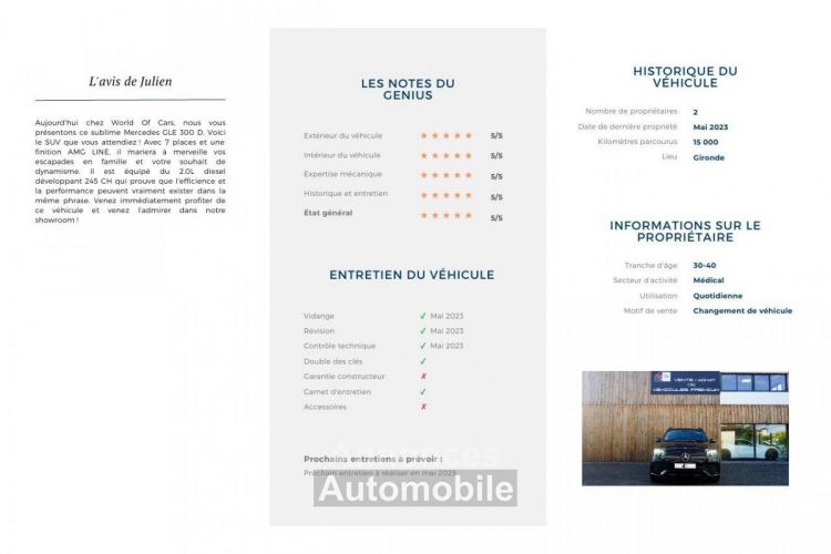 Mercedes GLE CLASSE 300 d - BVA 9G-Tronic - BM 167 AMG Line 4-Matic PHASE 1 - <small></small> 65.900 € <small>TTC</small> - #11