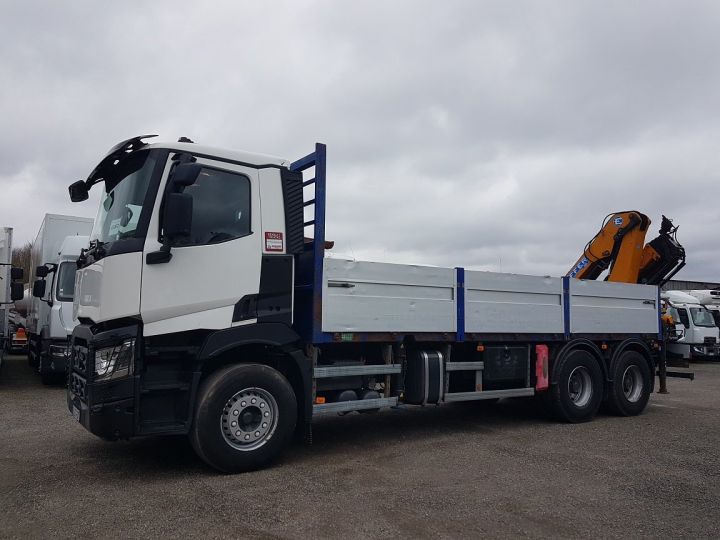 Camion porteur Renault C Plateau + grue 430 6x4 RETARDER - EFFER 220CL 4S BLANC Occasion - 1