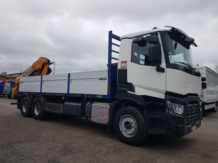 Camion porteur Renault C Plateau + grue 430 6x4 RETARDER - EFFER 220CL 4S BLANC Occasion - 4