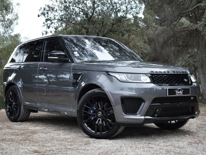 Land Rover Range Rover Sport MAGNIFIQUE RANGE ROVER SPORT SVR 5.0 V8 SC 550ch BVA8 2EME MAIN VALEUR NEUF + DE 157Ke LED SIEGES SPORT SOFTCLOSE TOIT PANO MERIDIAN CARBONE PACK BLAC Corris Grey / Noir - 1