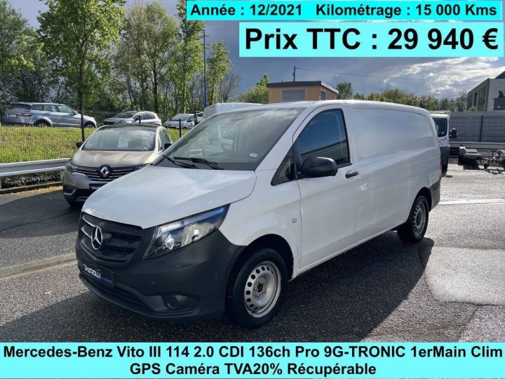 Mercedes Vito III 114 2.0 CDI 136ch Pro 9G-TRONIC 1erMain 15,000Kms Clim GPS Caméra 24,950euroH.T. / TVA20% BLANC - 1